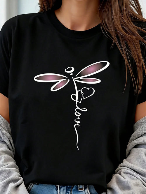 Dragonfly Carrying The Word Strength Poster (1) 1 Pcs Women's Plus Size T-Shirt Oversized Graphic Short 220g Sleeve Tee Novelty 100% Polyester Shirt Casual Crew Neck Top