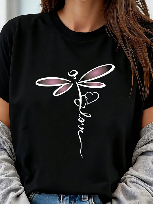 Dragonfly Carrying The Word Strength Poster (1) 1 Pcs Women's Plus Size T-Shirt Oversized Graphic Short 220g Sleeve Tee Novelty 100% Polyester Shirt Casual Crew Neck Top