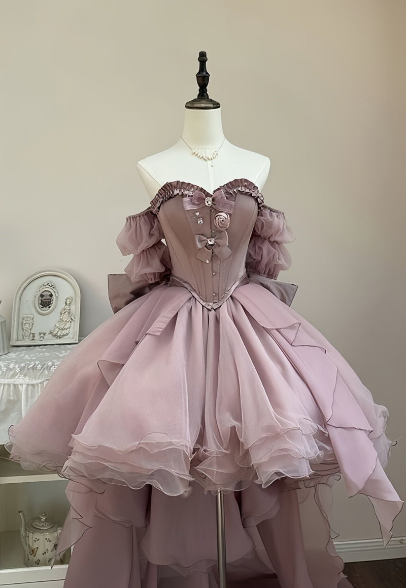Dusty Rose High Low Homecoming Dress Organza Sweetheart Birthday Party Dress,AST1964