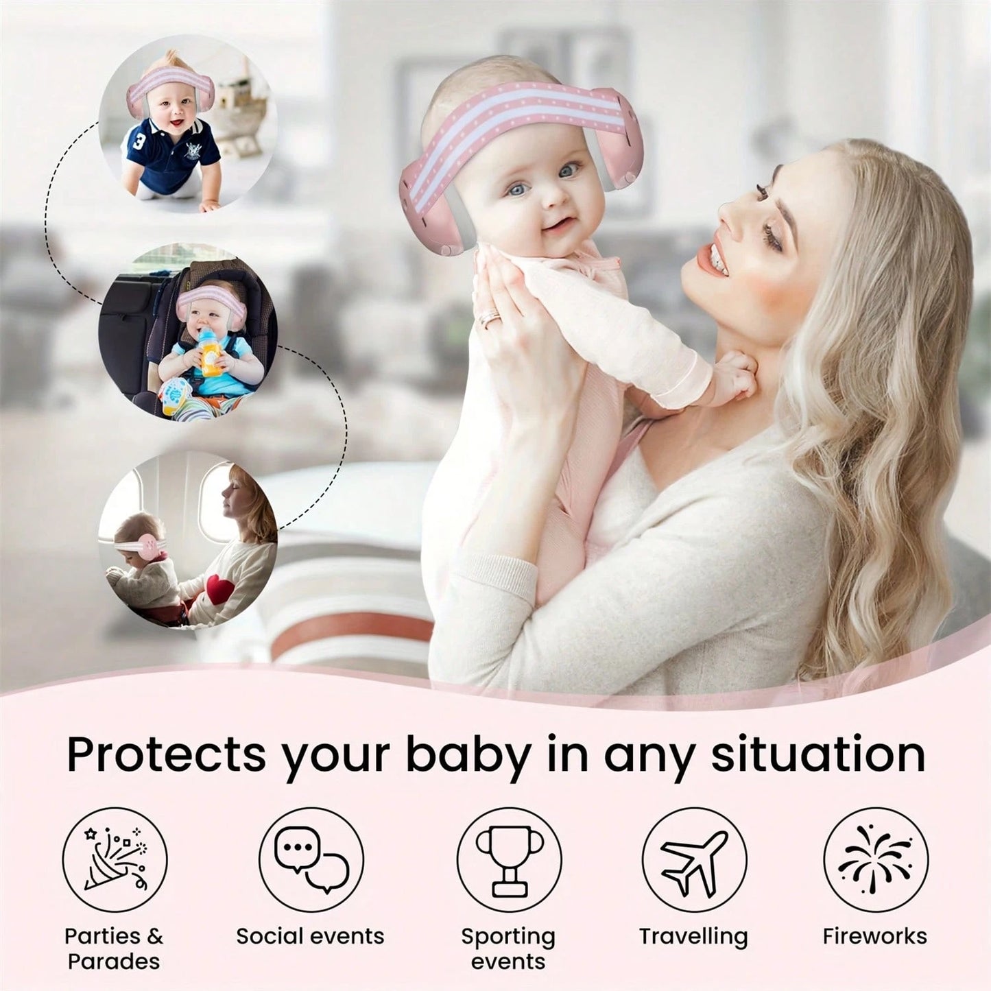 Ear Defenders For Baby Earmuffs For Hearing Protection Noise-Canceling Ear Protection For Babies 0-48 Months Adjustable Airline Travel Essentials