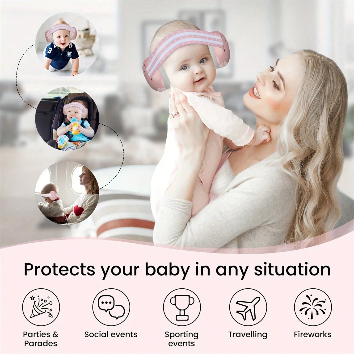 Ear Defenders For Baby Earmuffs For Hearing Protection Noise-Canceling Ear Protection For Babies 0-48 Months Adjustable Airline Travel Essentials