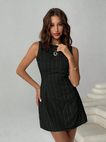 Easelle Women's Solid Color Backless Lace-Up Sleeveless Mini Summer Dress