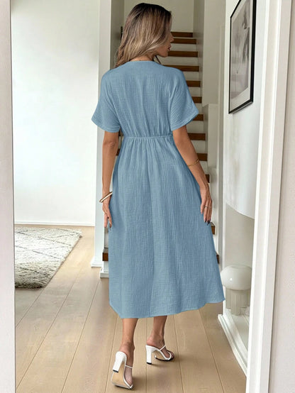 Easowa Apricot Bowknot Casual Midi Dress For Women Baby Blue Dress,Sun Dresses For Women Work Summer Dresses,Shirt Dresses For Women