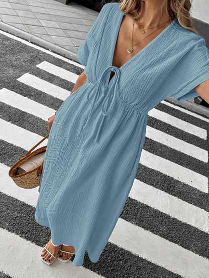 Easowa Apricot Bowknot Casual Midi Dress For Women Baby Blue Dress,Sun Dresses For Women Work Summer Dresses,Shirt Dresses For Women