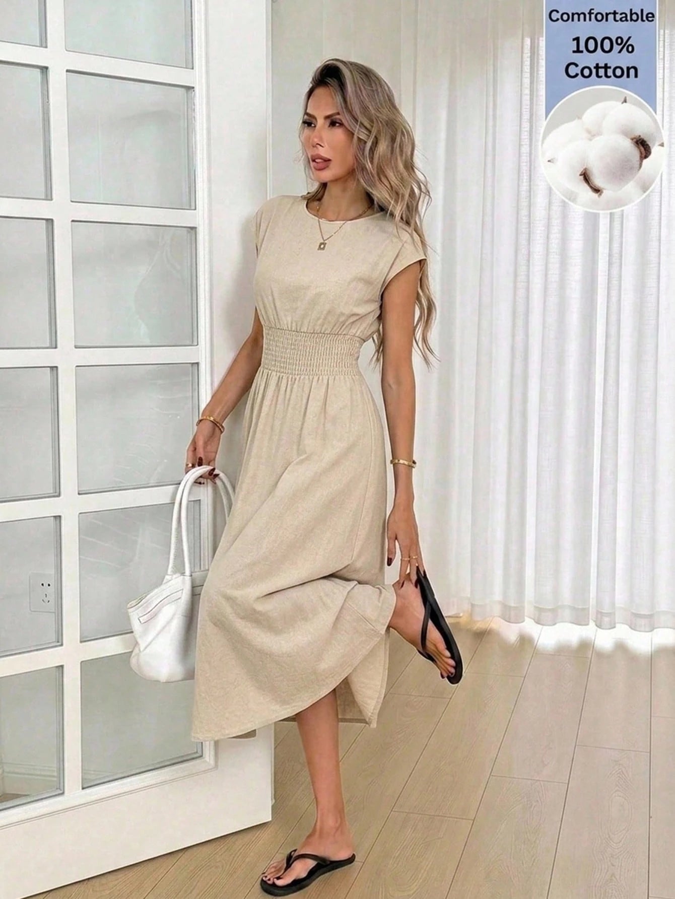 Easowa Women's Striped Colorblock Pleated Elegant Waist-Cinched Midi Party Dress