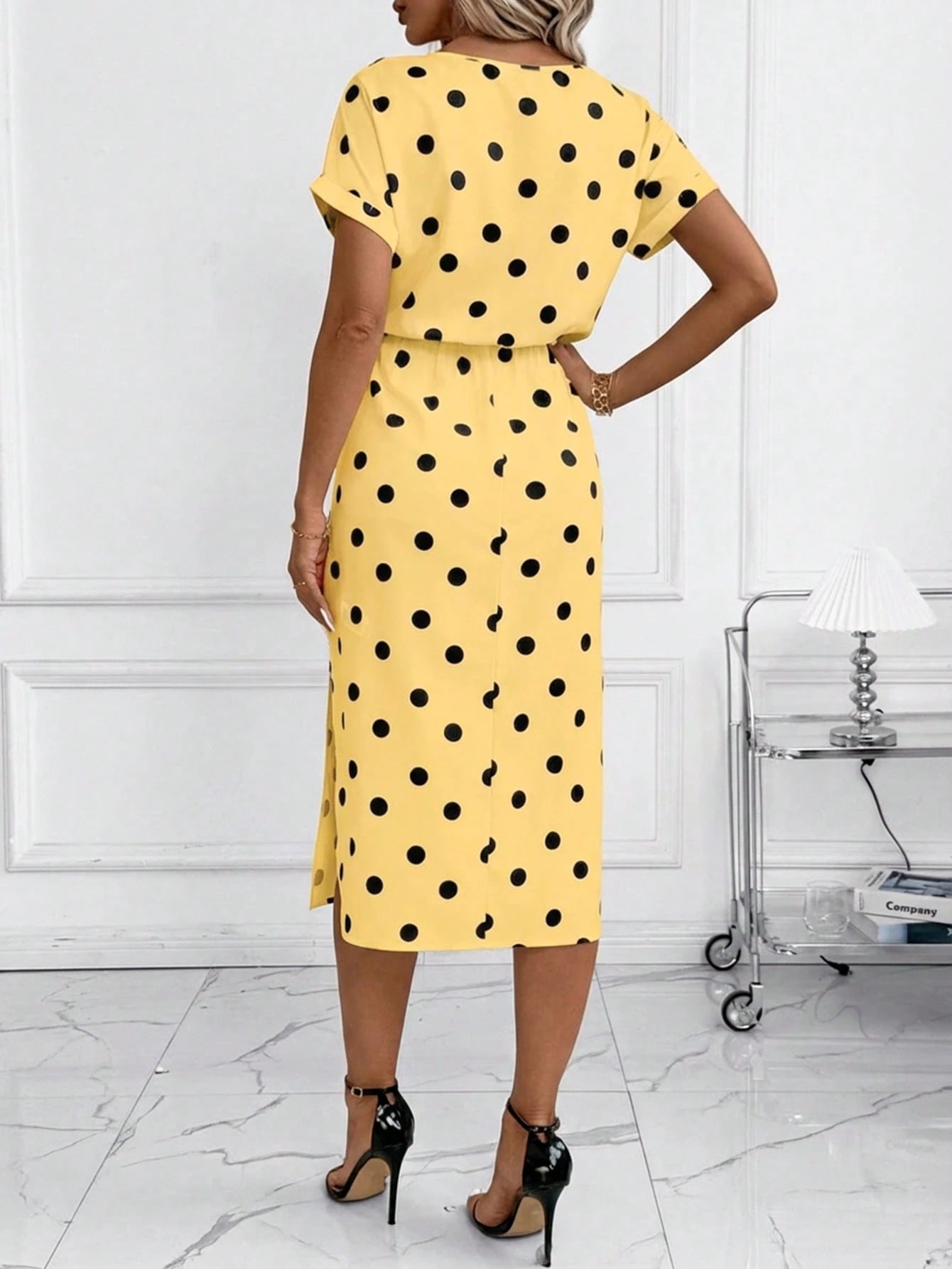 Editum Women's Autumn New Batwing Sleeve Polka Dot Dress, Black & White, Versatile For Daily Commute And Multiple Occasions,Summer Dresses For Women