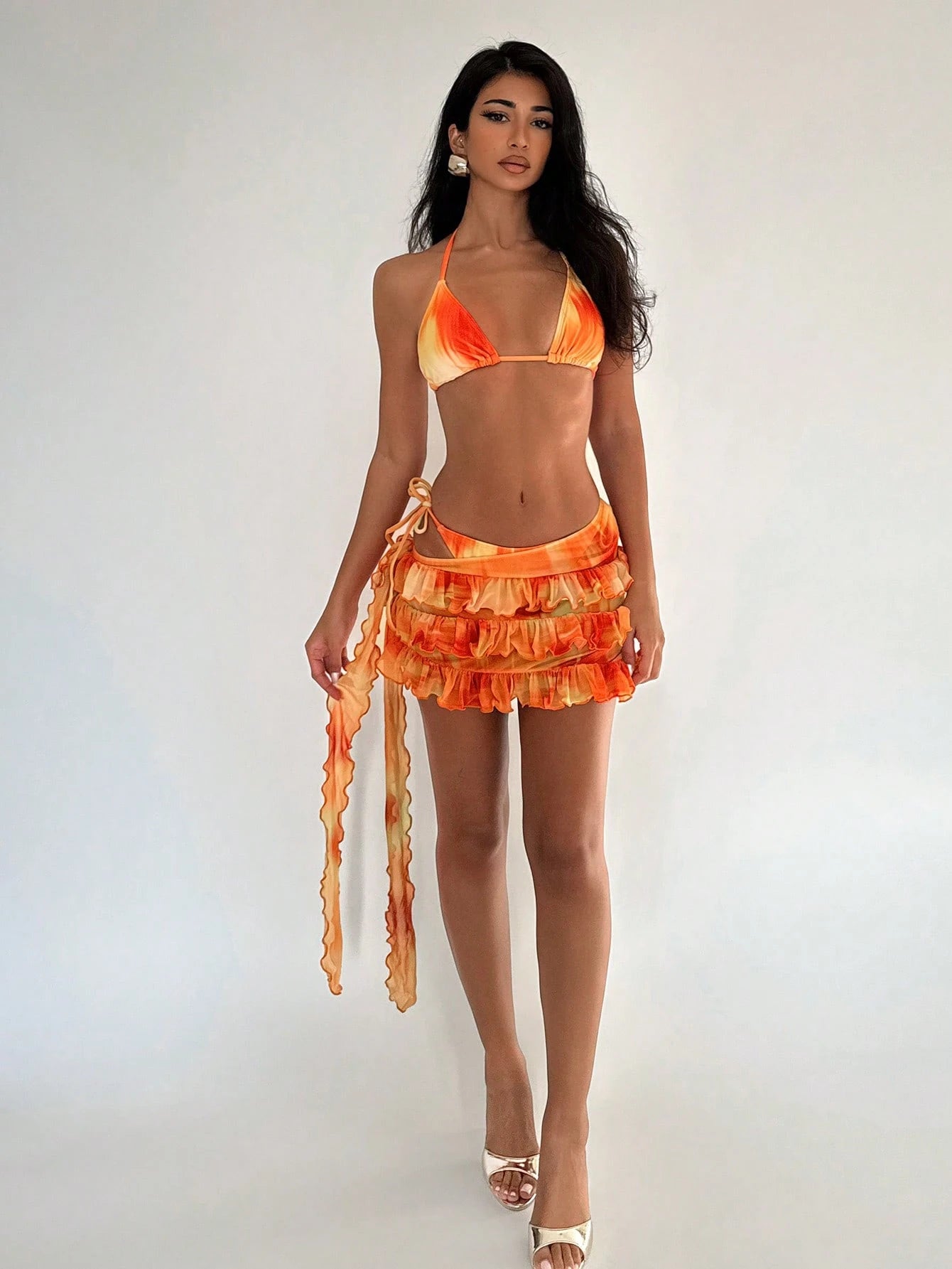 EgrlEra 3pcs/Set Women's Sexy Tie Dye Gradient Print Bikini Set, Ibiza Outfit For Summer Beach Festival