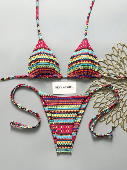 Elavelle New Arrival Spring/Summer Merlot Colorful Polka Dot Halter Neck Triangle Cup Bikini Set, Sexy Two Pieces Swimwear With Side Tie