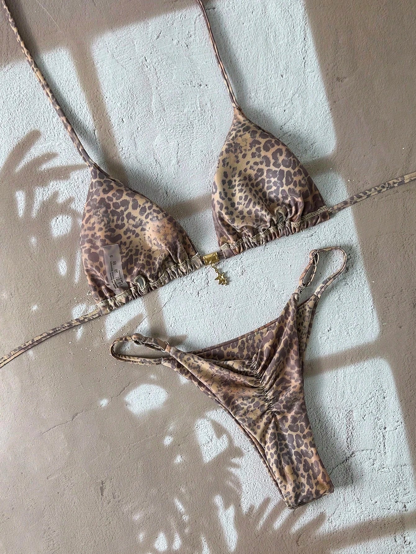 Elavelle Springbreak Women's Random Print Spaghetti Strap Metallic Decor Sexy Bikini Set, Summer Beachwear