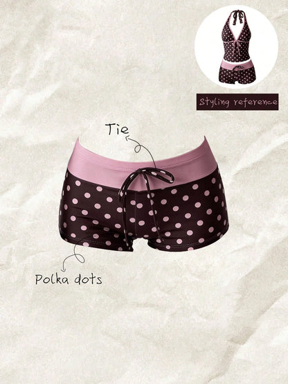 Elavelle Women Polka Dot High Waist Bikini Bottoms Short Geometric Swim Shorts Multicolor