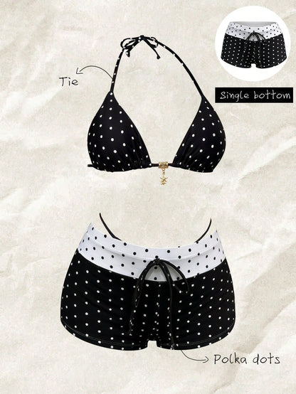 Elavelle Women Polka Dot High Waist Bikini Bottoms Short Geometric Swim Shorts Multicolor