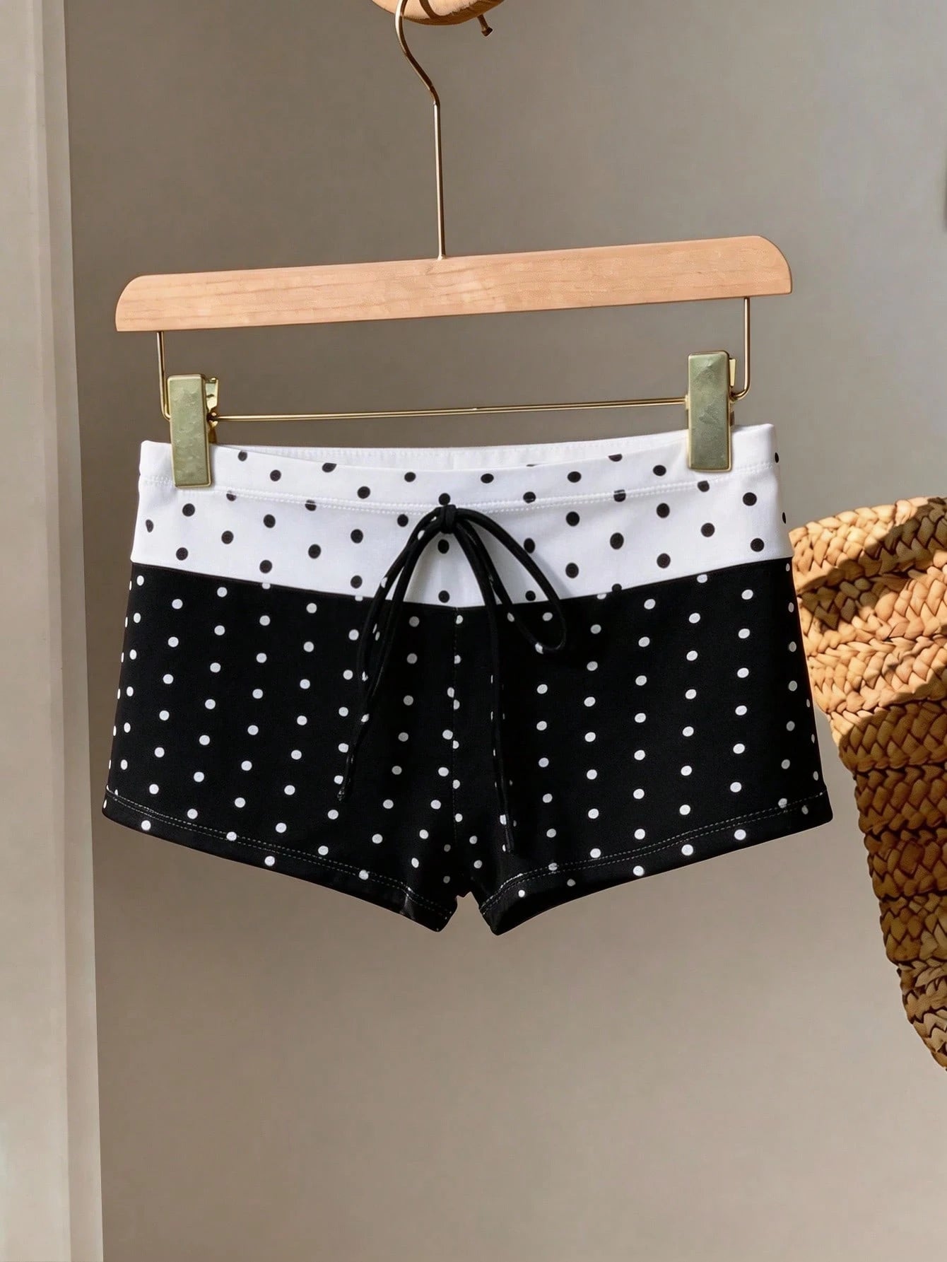 Elavelle Women Polka Dot High Waist Bikini Bottoms Short Geometric Swim Shorts Multicolor