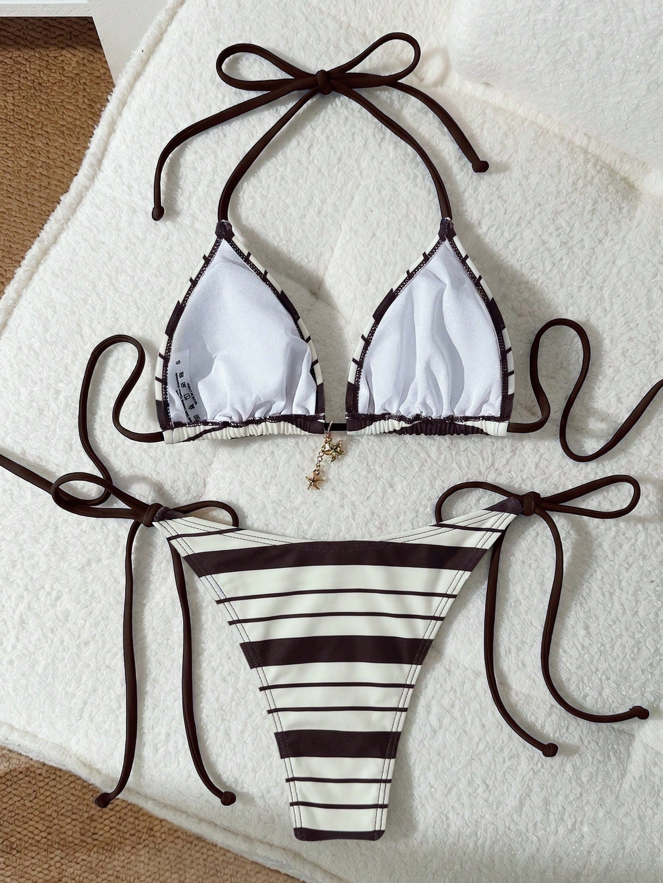 Elavelle Women's Floral & Striped Print Halter Tie Sexy Bikini Two-Piece Swimsuit Set For Vacation