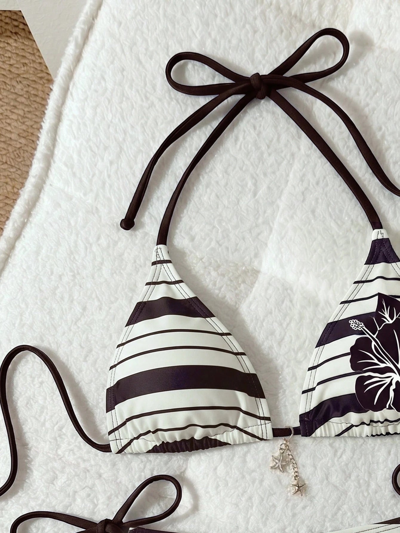 Elavelle Women's Floral & Striped Print Halter Tie Sexy Bikini Two-Piece Swimsuit Set For Vacation