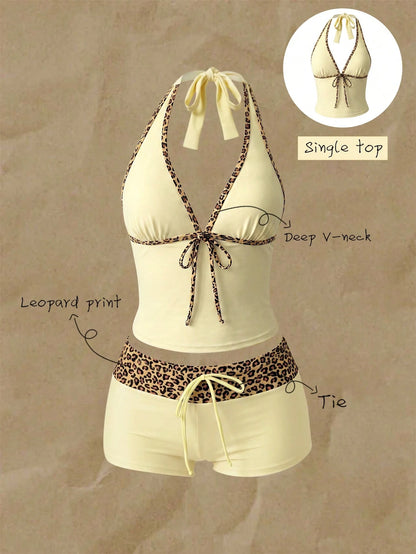 Elavelle Women's Random Print Spaghetti Strap Bow Tie Camisole Bikini Top, Spring/Summer