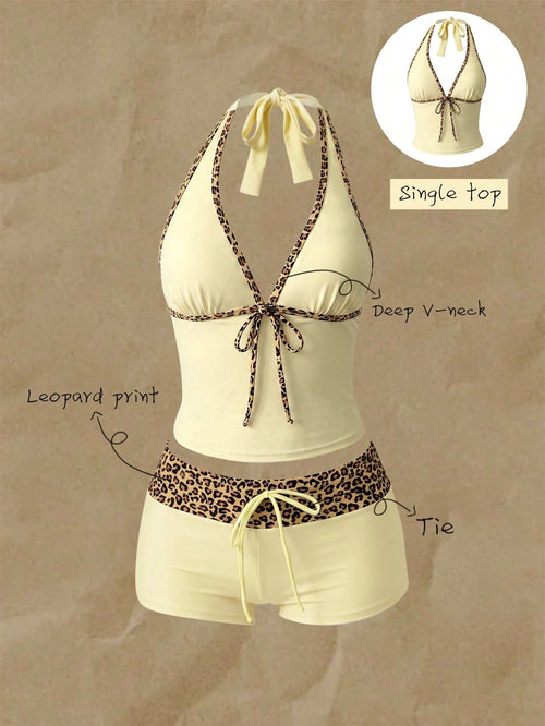 Elavelle Women's Random Print Spaghetti Strap Bow Tie Camisole Bikini Top, Spring/Summer