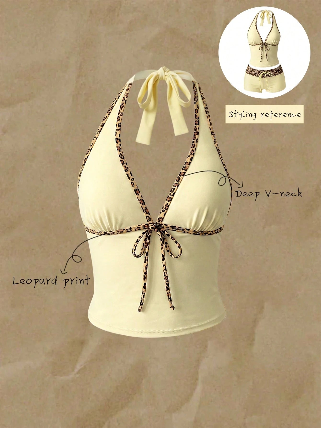 Elavelle Women's Random Print Spaghetti Strap Bow Tie Camisole Bikini Top, Spring/Summer