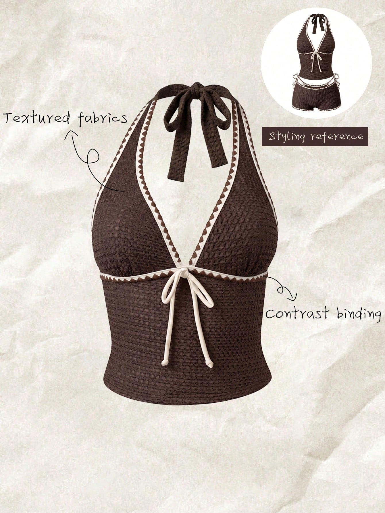 Elavelle Women's Spring/Summer Jacquard Fabric Spaghetti Strap Bowknot Bikini Top