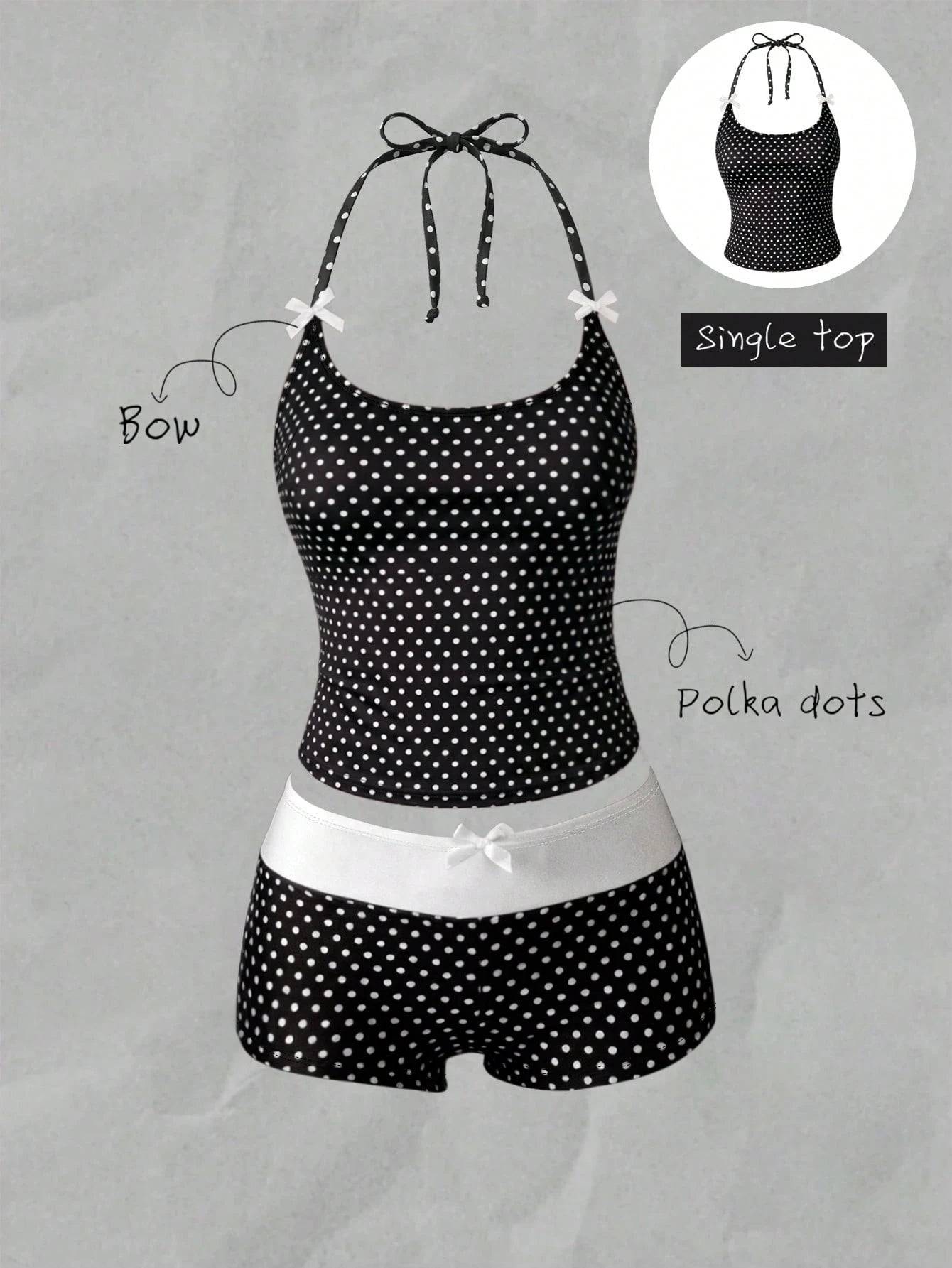 Elavelle Women's Spring/Summer Random Print Halter Neck Bow Decor Bikini Set