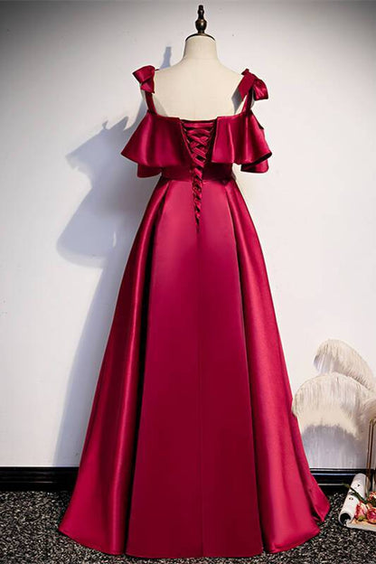Elegant A-line Wine Red Satin Long Party Dress
