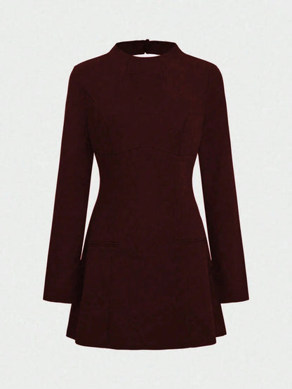 Elegant Basic Business Commuter Blazer Dress, Waist Cinched Backless Long Sleeve Dress Party Spring