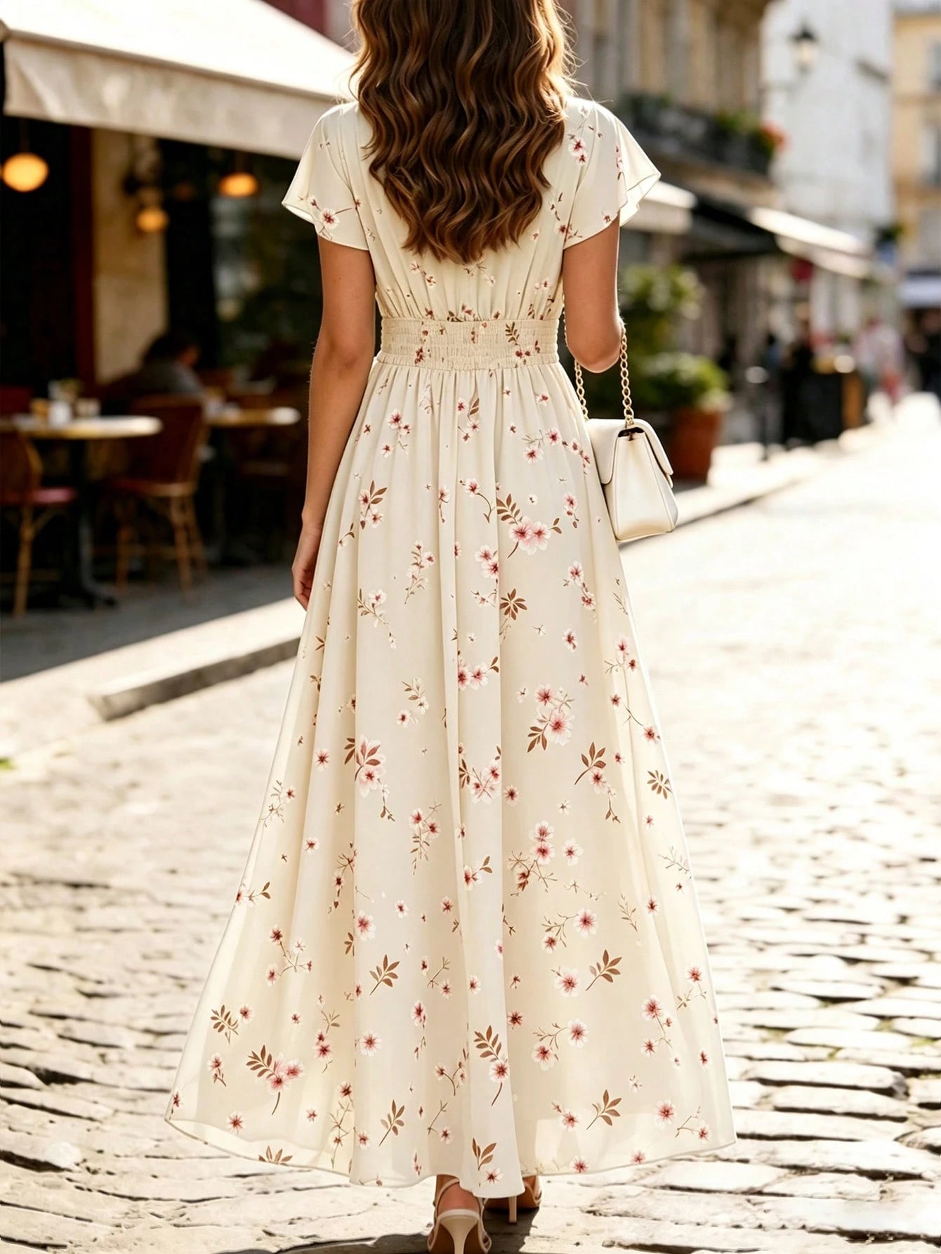 Elegant Chiffon Floral Print V-Neck Cashier Counter Dress, Vintage Fashionable Vacation Commute Vacation Wear For Women Mint Green Summer
