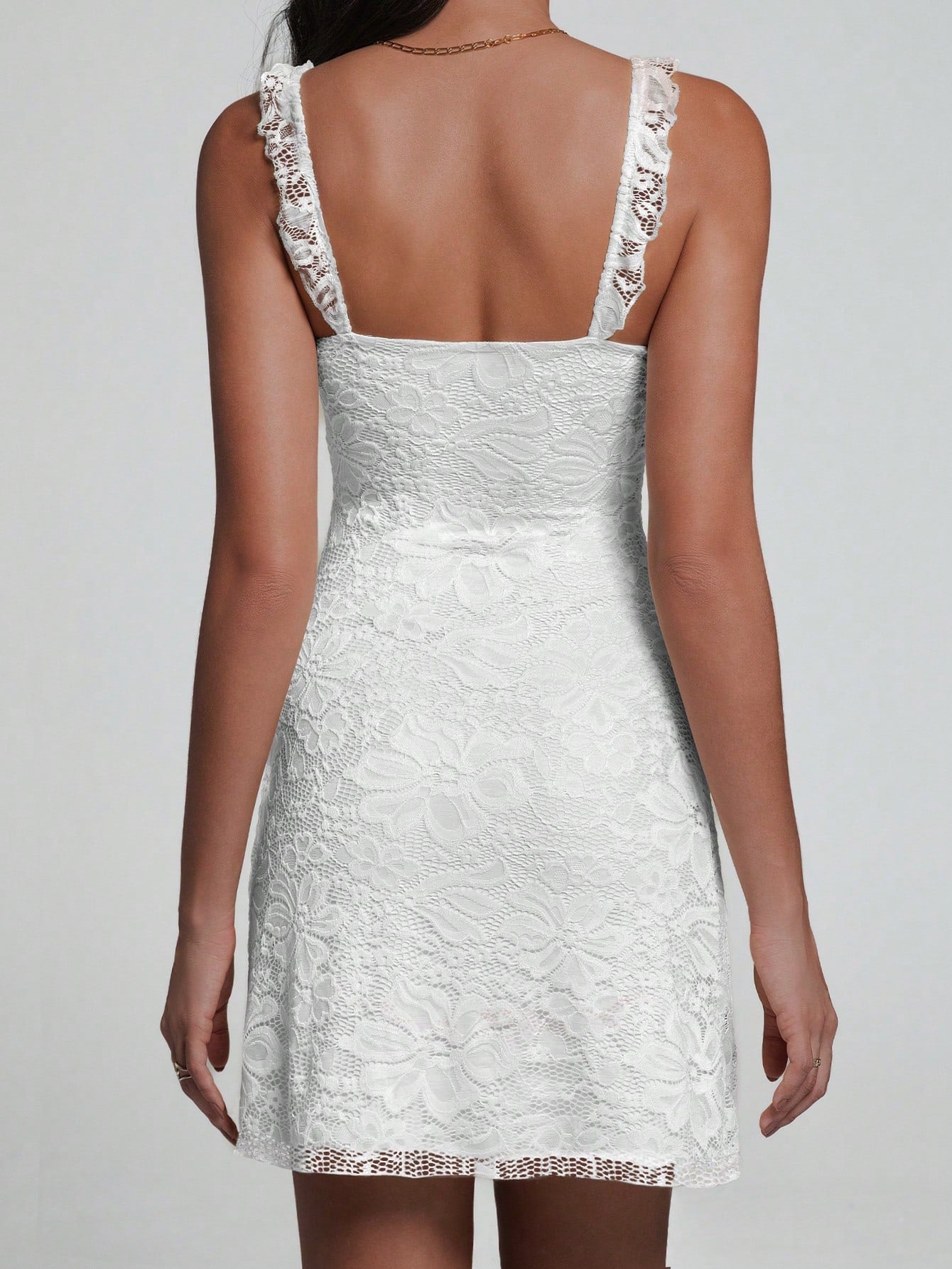 Elegant Fashion Ruffle Strap Bow Knot Lace Patchwork Sleeveless Fitted Mini Slip Dress White Summer Party