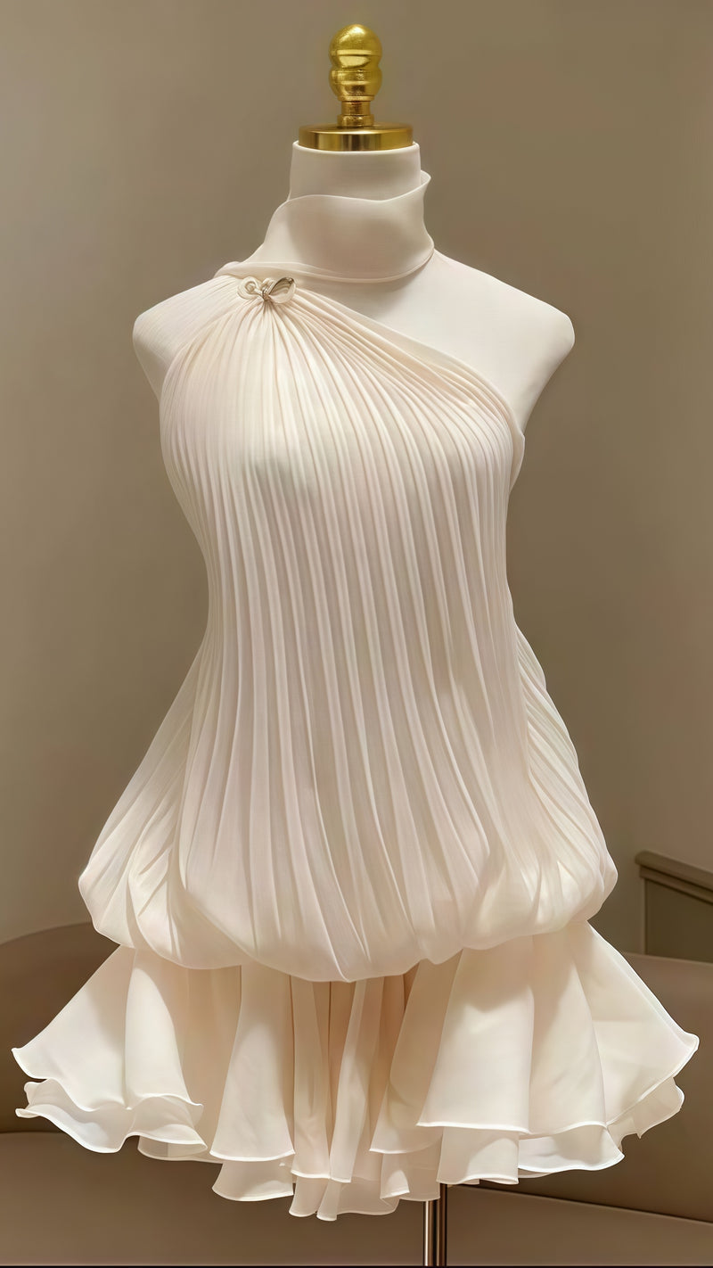 Elegant Halter Ivory Chiffon Homecoming Dresses Pleated Mini Cocktail Dance Dress,AST1819
