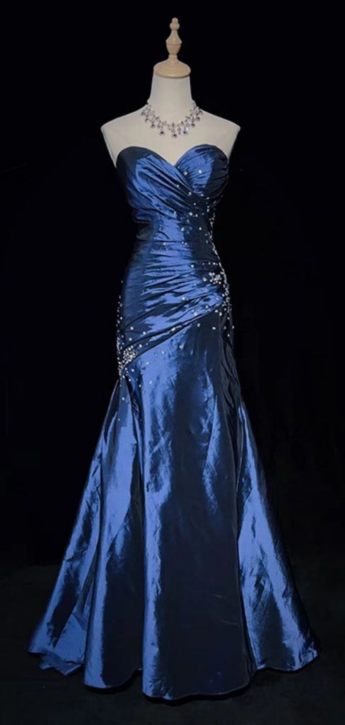 Elegant Mermaid Blue Prom Dresses Long Evening Dress Beaded Party Gown,AST2096