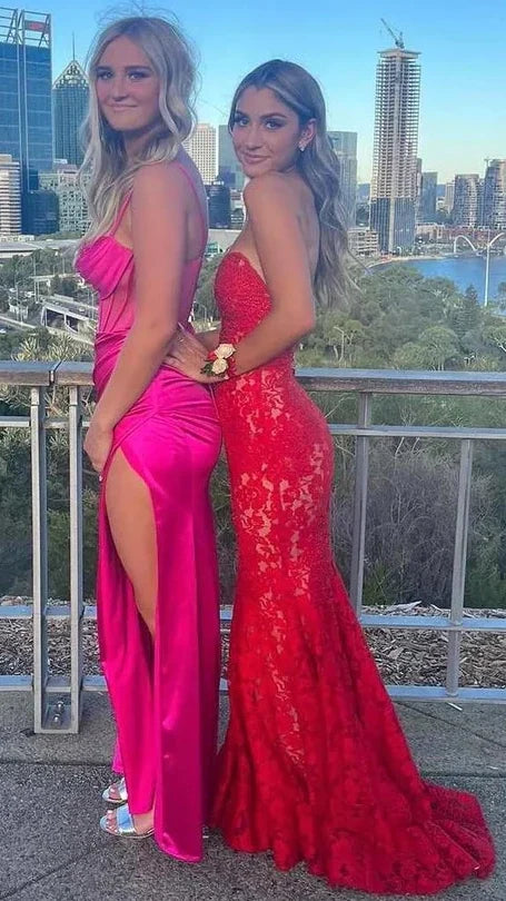 Elegant Red/Black Lace Mermaid Prom Dresses Senior Graduation Dress,AST2185