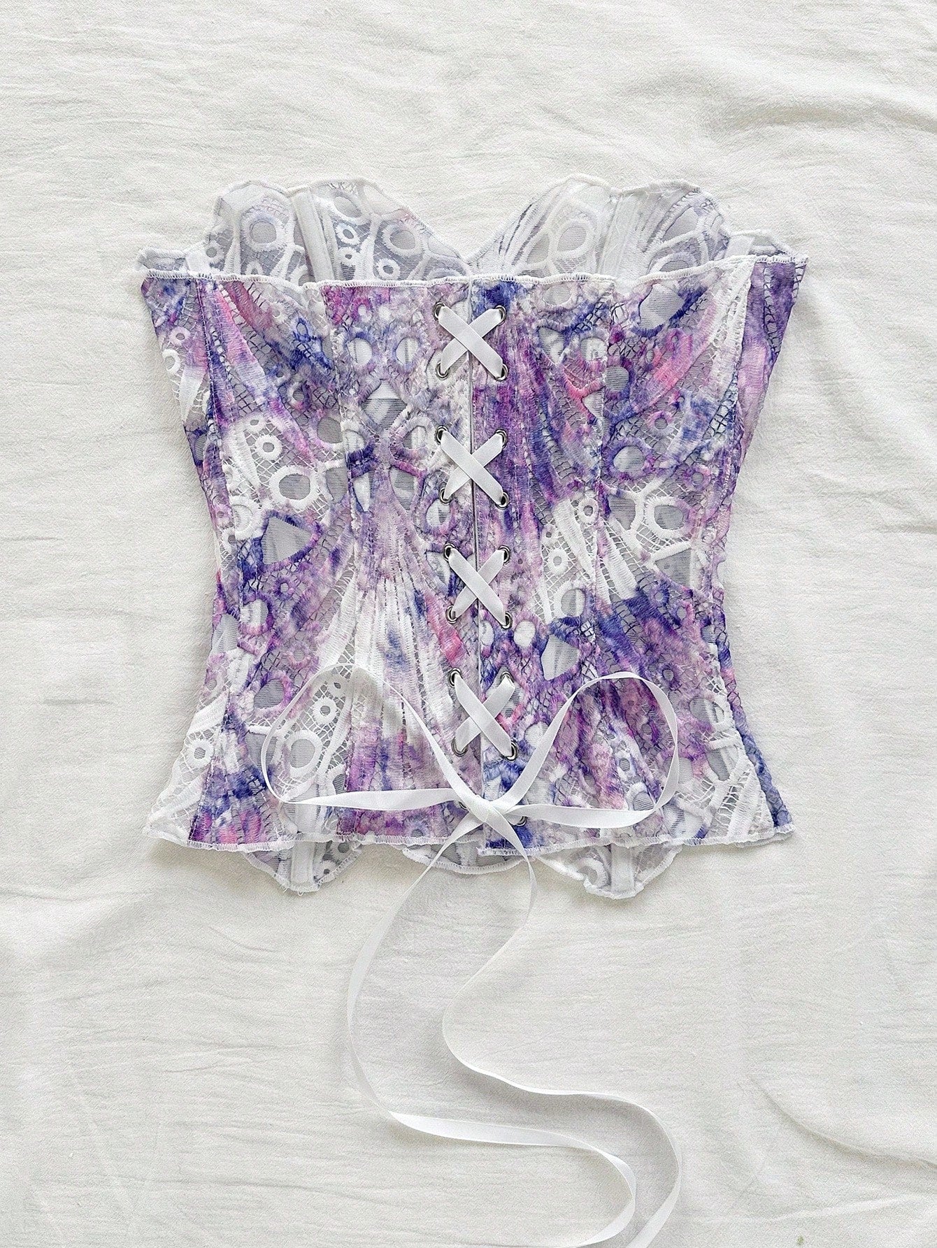 Elegant Sexy Pink And White Summer Floral Lace Corset Bustier Top, Bandeau Hollow-Out Embroidered Double-Layer Fitted Tube Top For Brunch, Vaca
