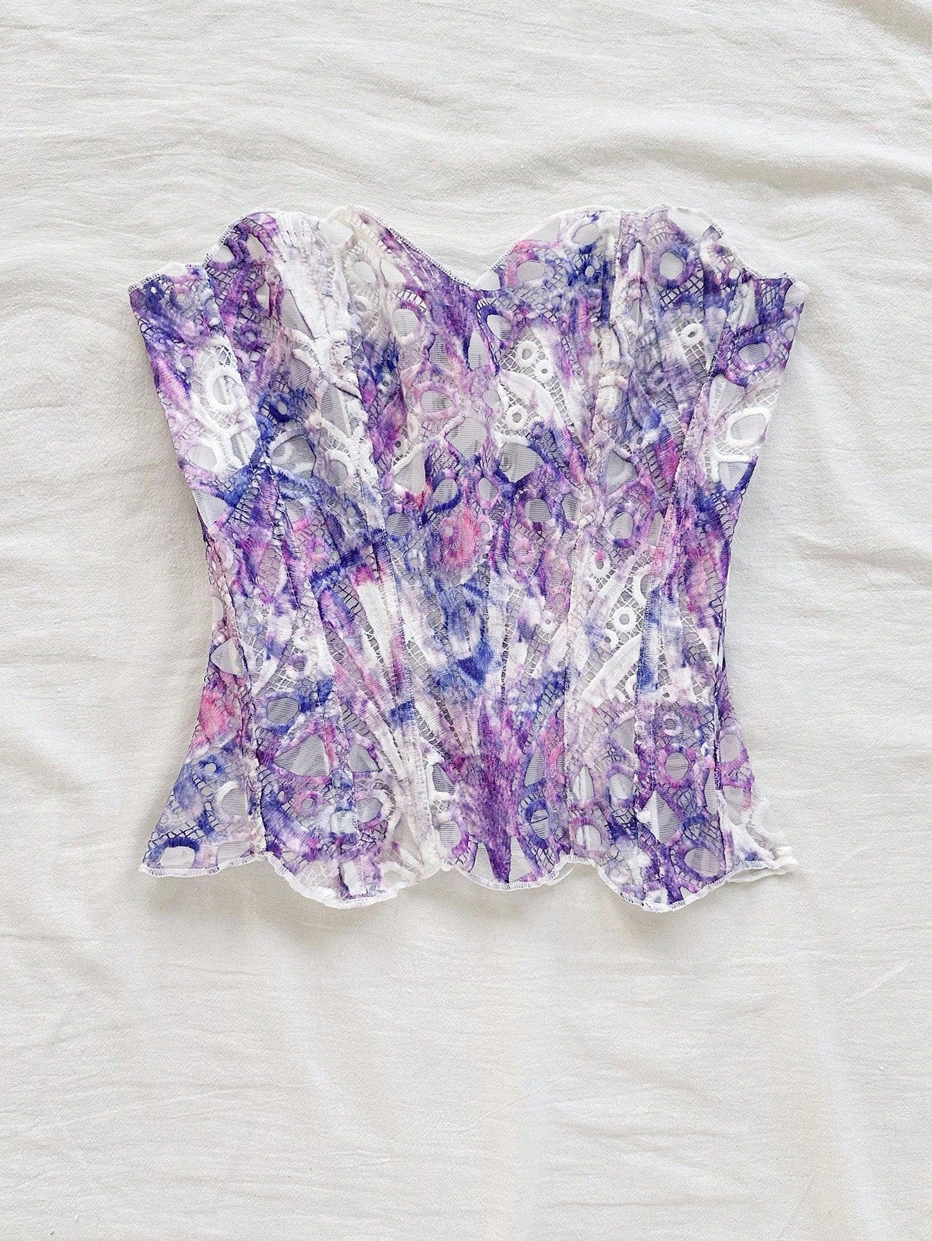 Elegant Sexy Pink And White Summer Floral Lace Corset Bustier Top, Bandeau Hollow-Out Embroidered Double-Layer Fitted Tube Top For Brunch, Vaca