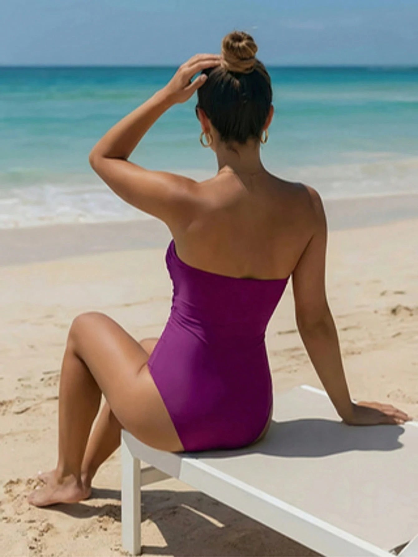 Elegant Solid Color Backless One-Piece Swimsuit, Sexy & Suitable For Vacation & Beach, Summer, Resort Wear