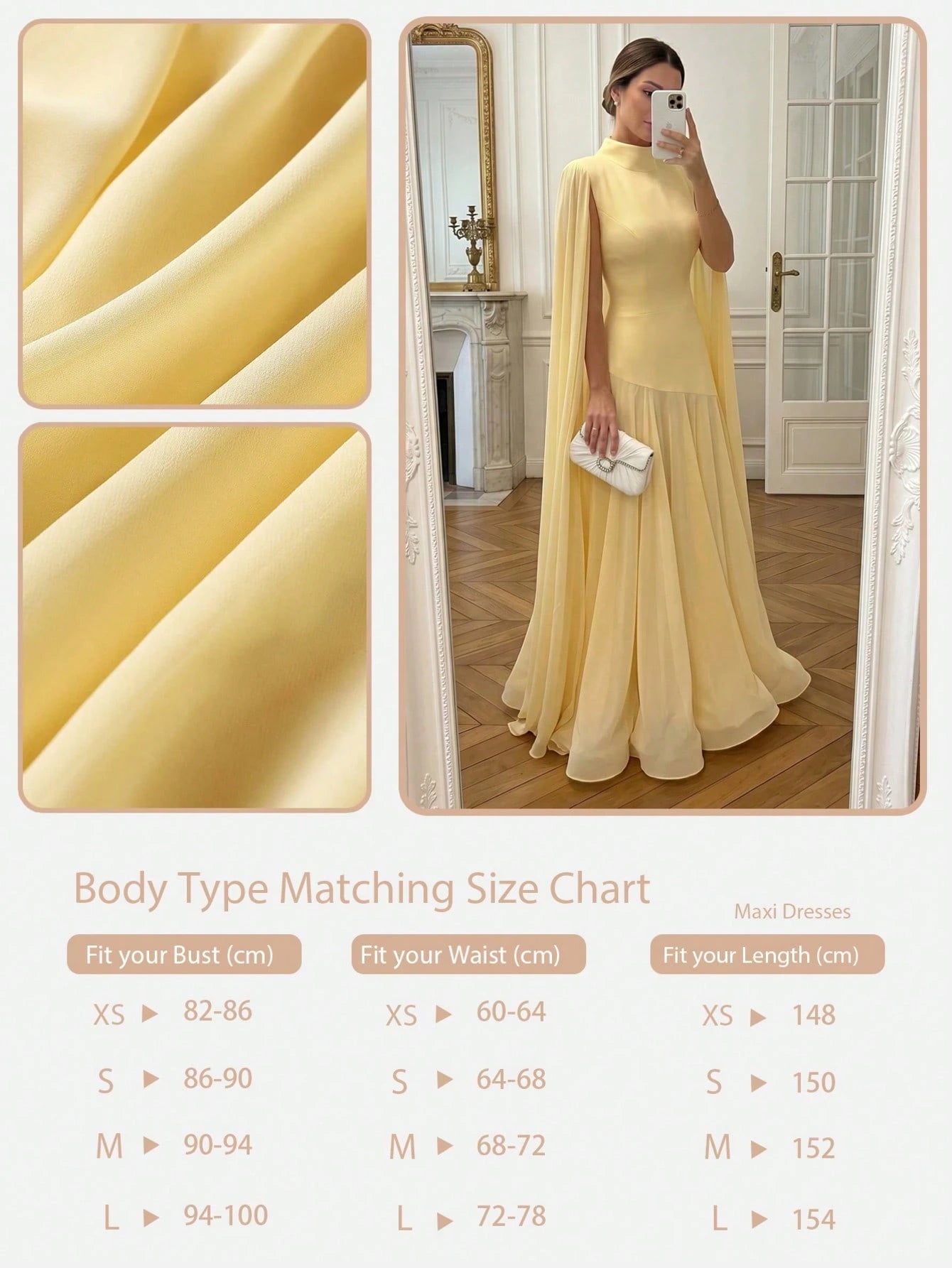 Elegant Solid Color Ruffle Trim Long Sleeve Flowy Dress, Formal Evening Gown For Wedding, Party, Holiday Spring Yellow, Chic & Elegant