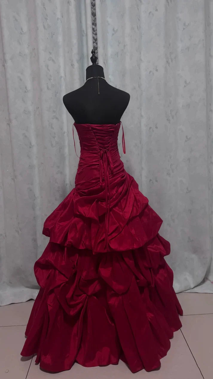 Elegant Strapless Pleated Ruffle Prom Dresses Sleeveless Party Evening Ball Gown,AST2280