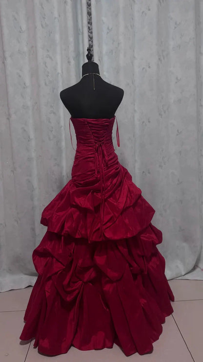 Elegant Strapless Pleated Ruffle Prom Dresses Sleeveless Party Evening Ball Gown,AST2280
