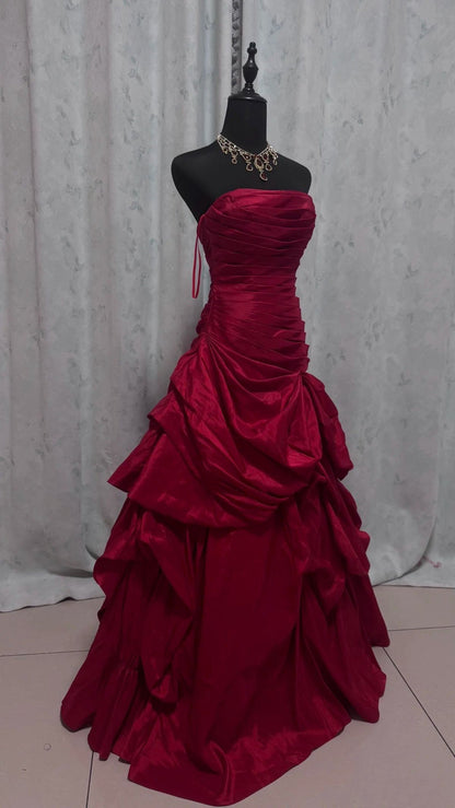 Elegant Strapless Pleated Ruffle Prom Dresses Sleeveless Party Evening Ball Gown,AST2280