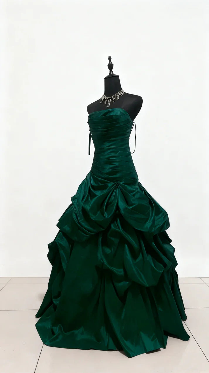 Elegant Strapless Pleated Ruffle Prom Dresses Sleeveless Party Evening Ball Gown,AST2280