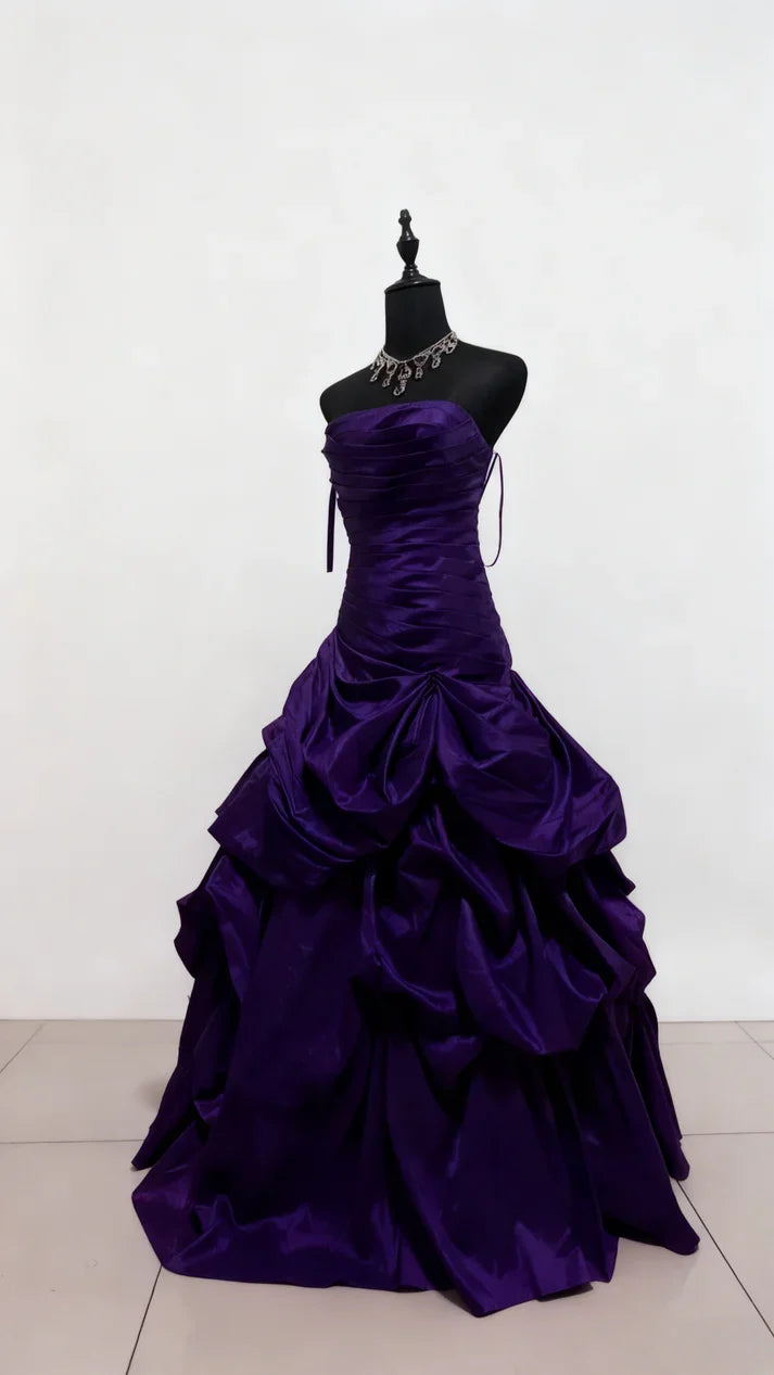 Elegant Strapless Pleated Ruffle Prom Dresses Sleeveless Party Evening Ball Gown,AST2280