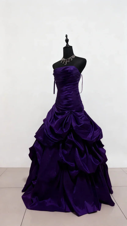 Elegant Strapless Pleated Ruffle Prom Dresses Sleeveless Party Evening Ball Gown,AST2280