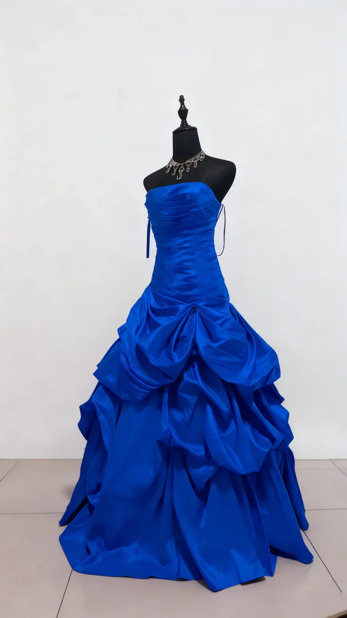 Elegant Strapless Pleated Ruffle Prom Dresses Sleeveless Party Evening Ball Gown,AST2280