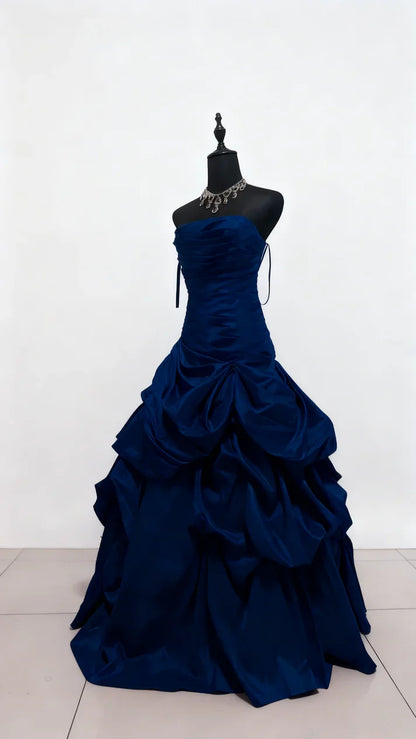 Elegant Strapless Pleated Ruffle Prom Dresses Sleeveless Party Evening Ball Gown,AST2280