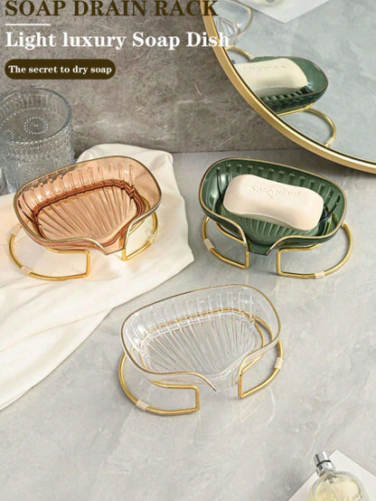 Elegant Waterless Soap Dish Tray, Gold Rimmed, Nordic Style, Suitable For Bathroom And Kitchen, Decor For Kitchen, Bathroom And Vanity, Home Decor For Autumn, Back To School