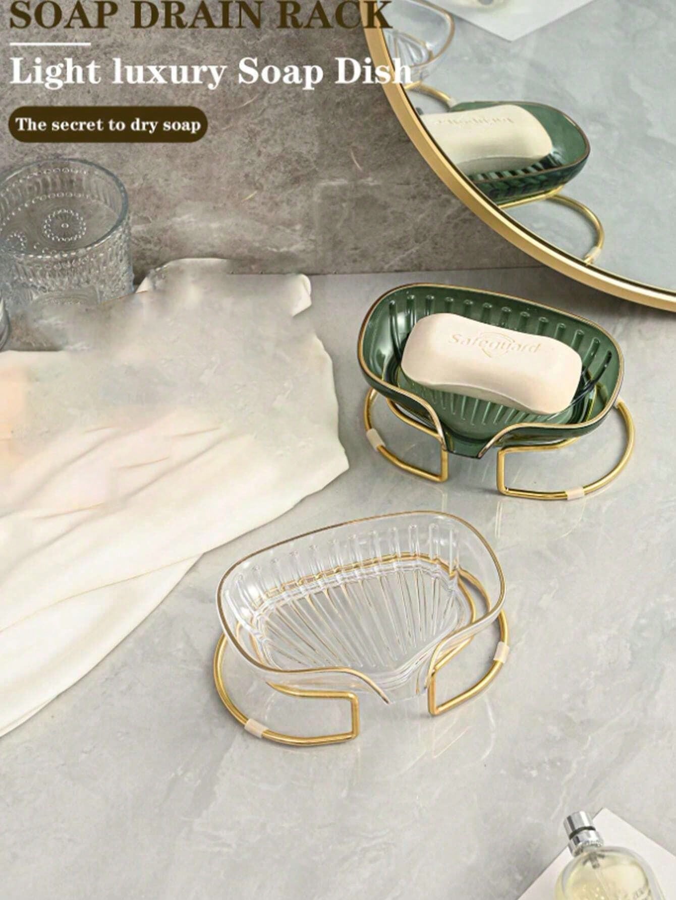 Elegant Waterless Soap Dish Tray, Gold Rimmed, Nordic Style, Suitable For Bathroom And Kitchen, Decor For Kitchen, Bathroom And Vanity, Home Decor For Autumn, Back To School