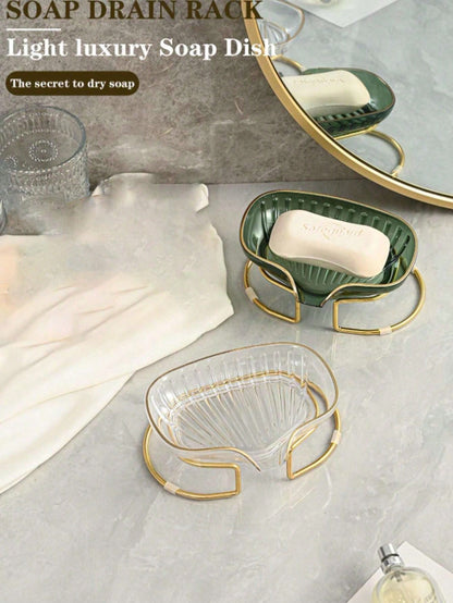 Elegant Waterless Soap Dish Tray, Gold Rimmed, Nordic Style, Suitable For Bathroom And Kitchen, Decor For Kitchen, Bathroom And Vanity, Home Decor For Autumn, Back To School