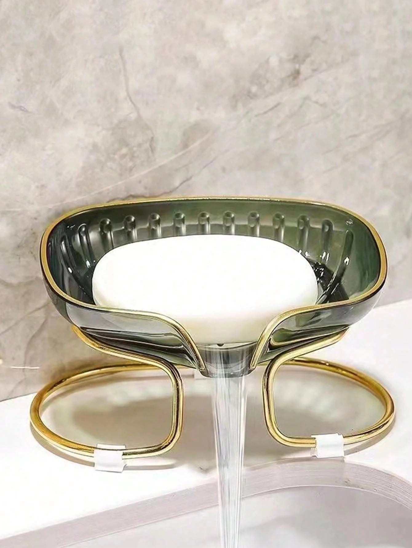 Elegant Waterless Soap Dish Tray, Gold Rimmed, Nordic Style, Suitable For Bathroom And Kitchen, Decor For Kitchen, Bathroom And Vanity, Home Decor For Autumn, Back To School