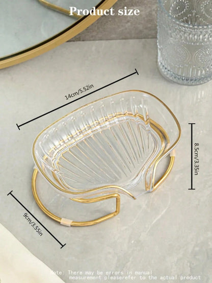 Elegant Waterless Soap Dish Tray, Gold Rimmed, Nordic Style, Suitable For Bathroom And Kitchen, Decor For Kitchen, Bathroom And Vanity, Home Decor For Autumn, Back To School