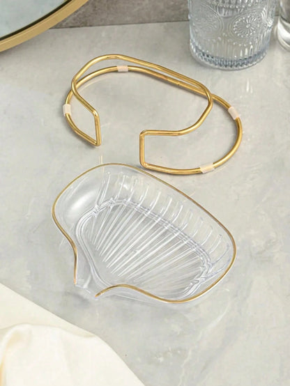 Elegant Waterless Soap Dish Tray, Gold Rimmed, Nordic Style, Suitable For Bathroom And Kitchen, Decor For Kitchen, Bathroom And Vanity, Home Decor For Autumn, Back To School
