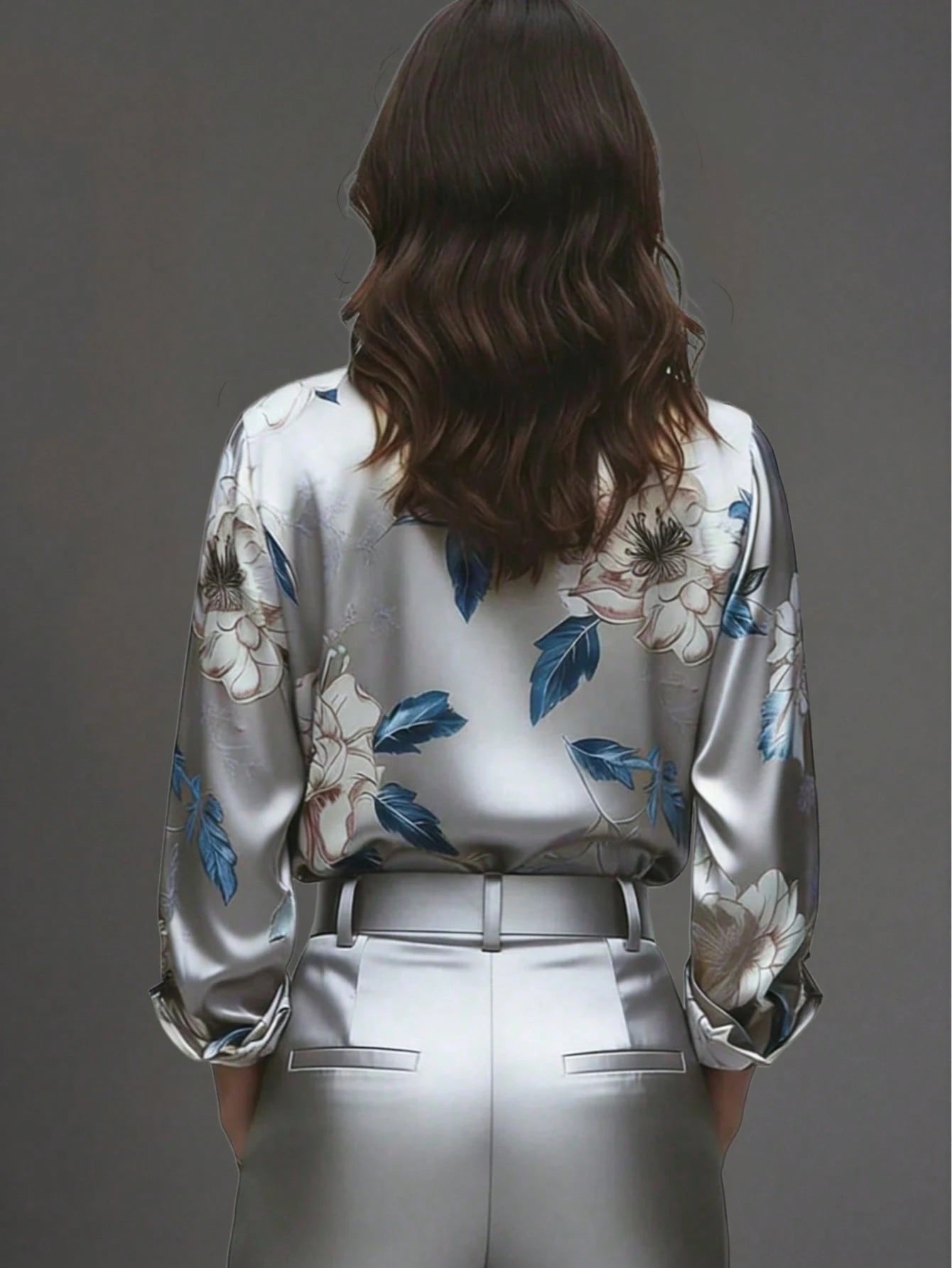 Elegant Women's Floral & Leaf Print Button-Down Shirt, Suitable For Vacation And All Seasons Spring