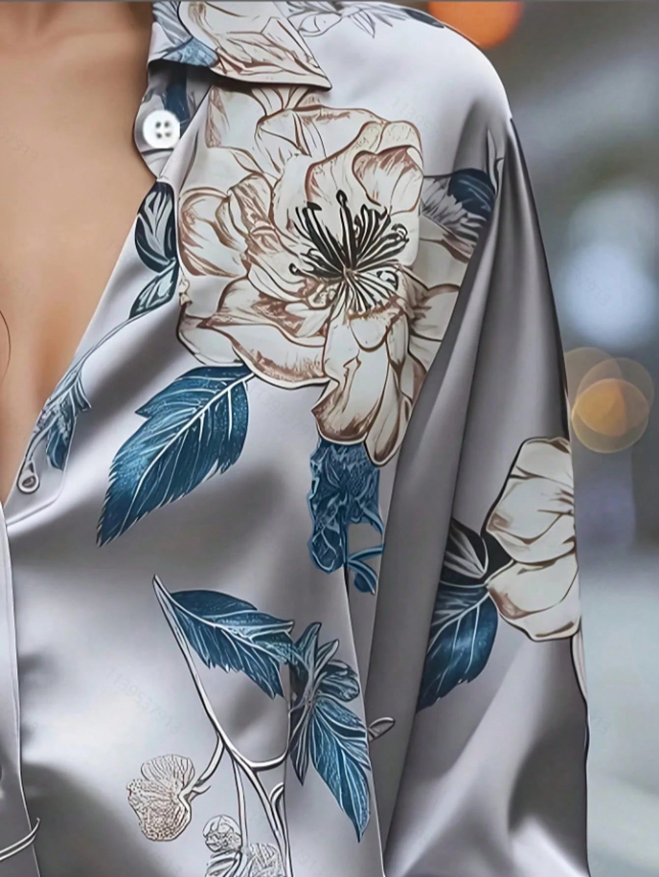 Elegant Women's Floral & Leaf Print Button-Down Shirt, Suitable For Vacation And All Seasons Spring